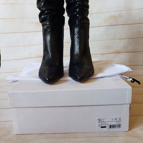 IRO Paris Yasur Gathered Snake Effect All Leather Slouchy Boots Black Size 39 - Picture 3 of 15